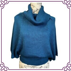 Dolman Sleeve Teal Blue Acrylic Cowl Neck Sweater Small